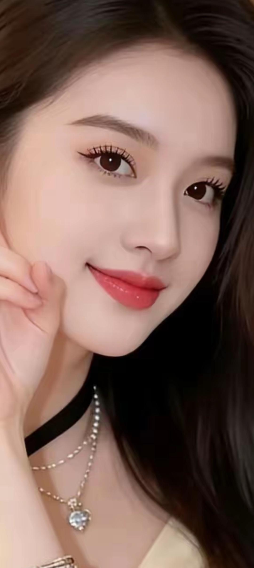 甜美少女心，温柔微笑，珍珠项链点缀，优雅动人