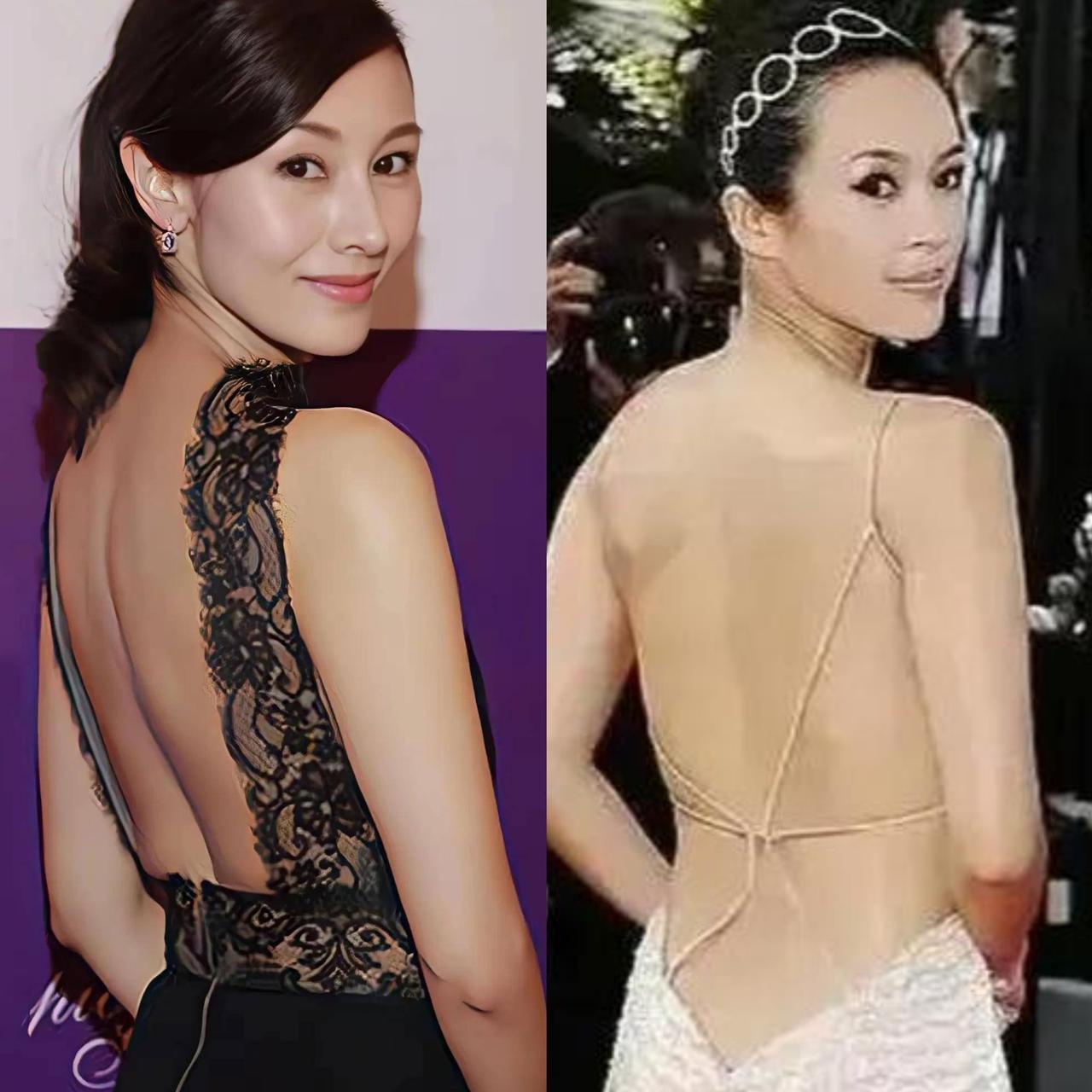 本以为香港大美女李嘉欣的露背晚礼服已经足够大胆惊艳，让人眼前一亮，没想到后来章子