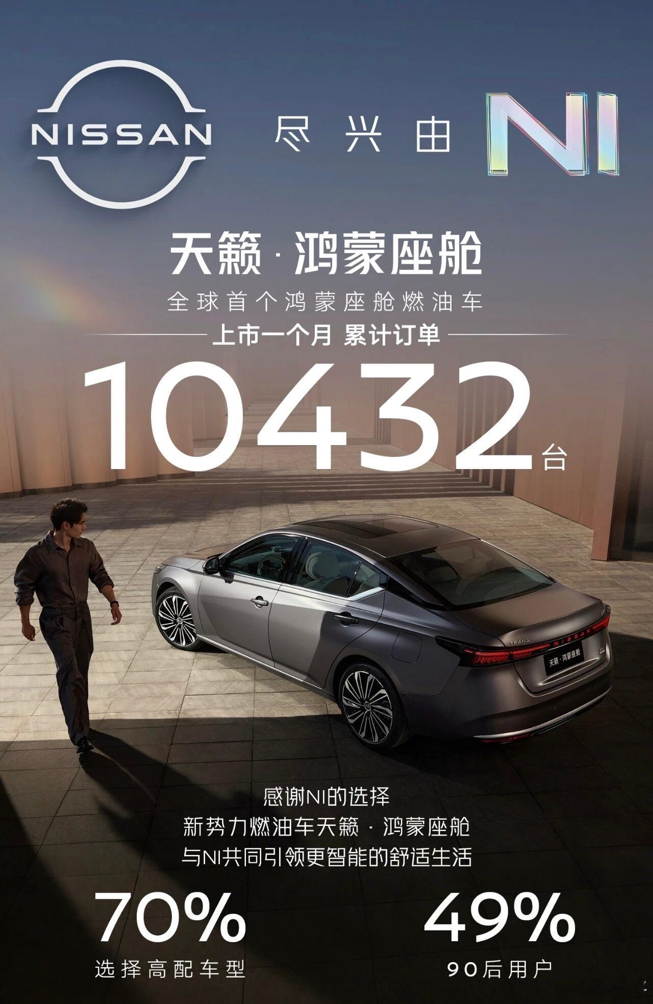 天籁鸿蒙座舱版上市一个月订单过万。形容一下这个成绩就是：销售都没想到。因为这车放