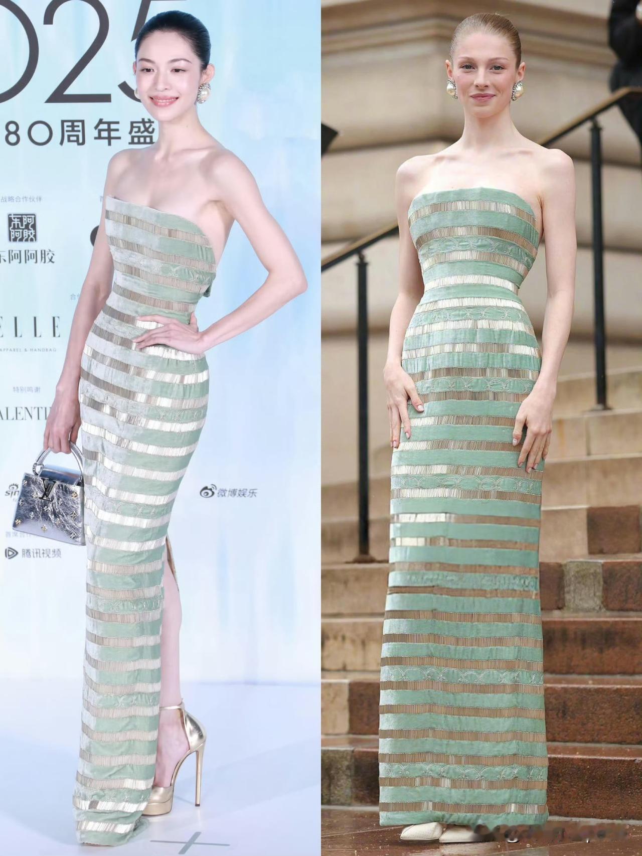 好家伙,钟楚曦这波属实是给内娱长脸了!Schiaparelli这条裙子遇上她俩