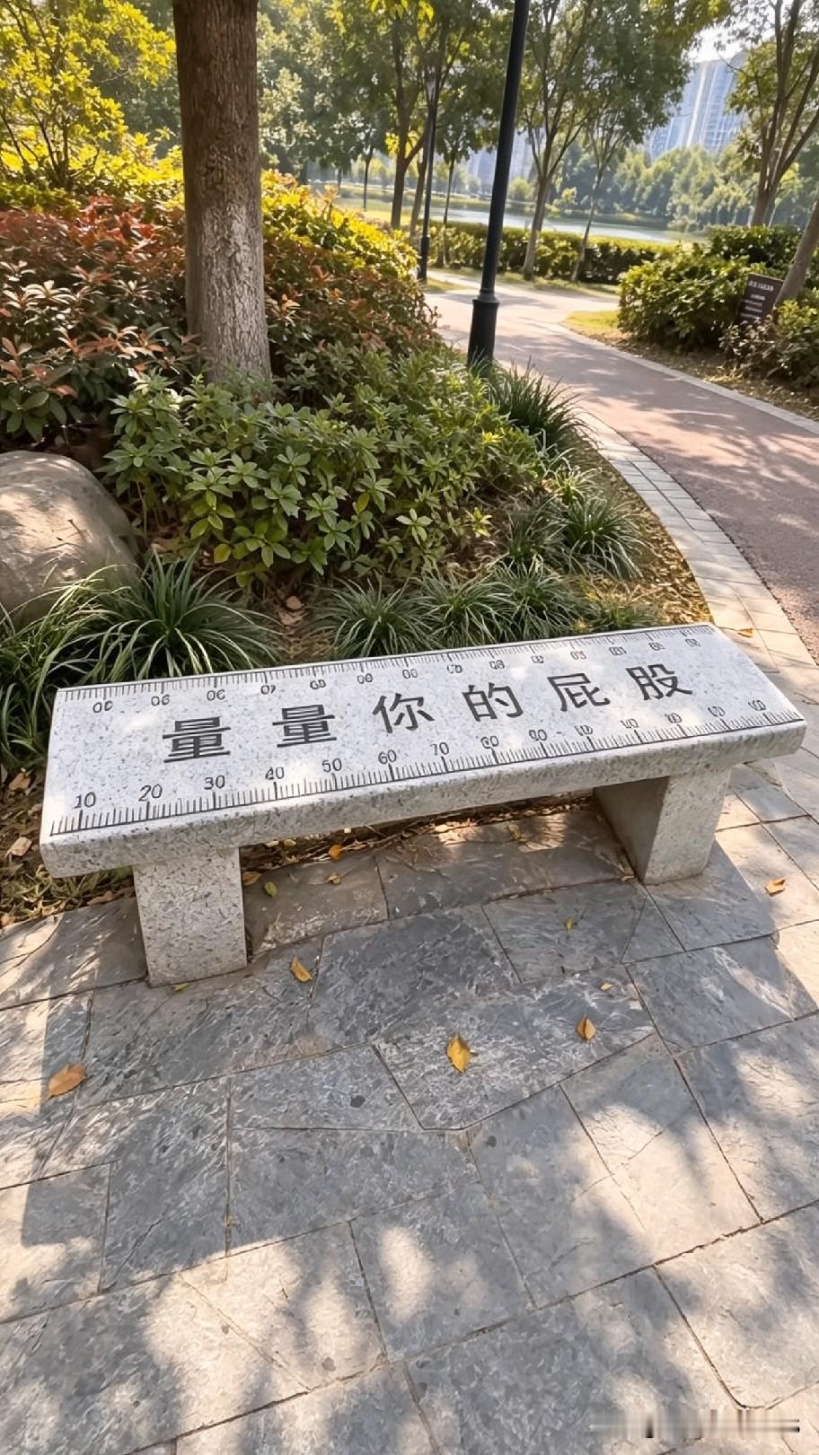 哪个坐到这个石凳不打个踉跄！还刻起尺子写“量量你的屁股”，一点边界感都没得，设计