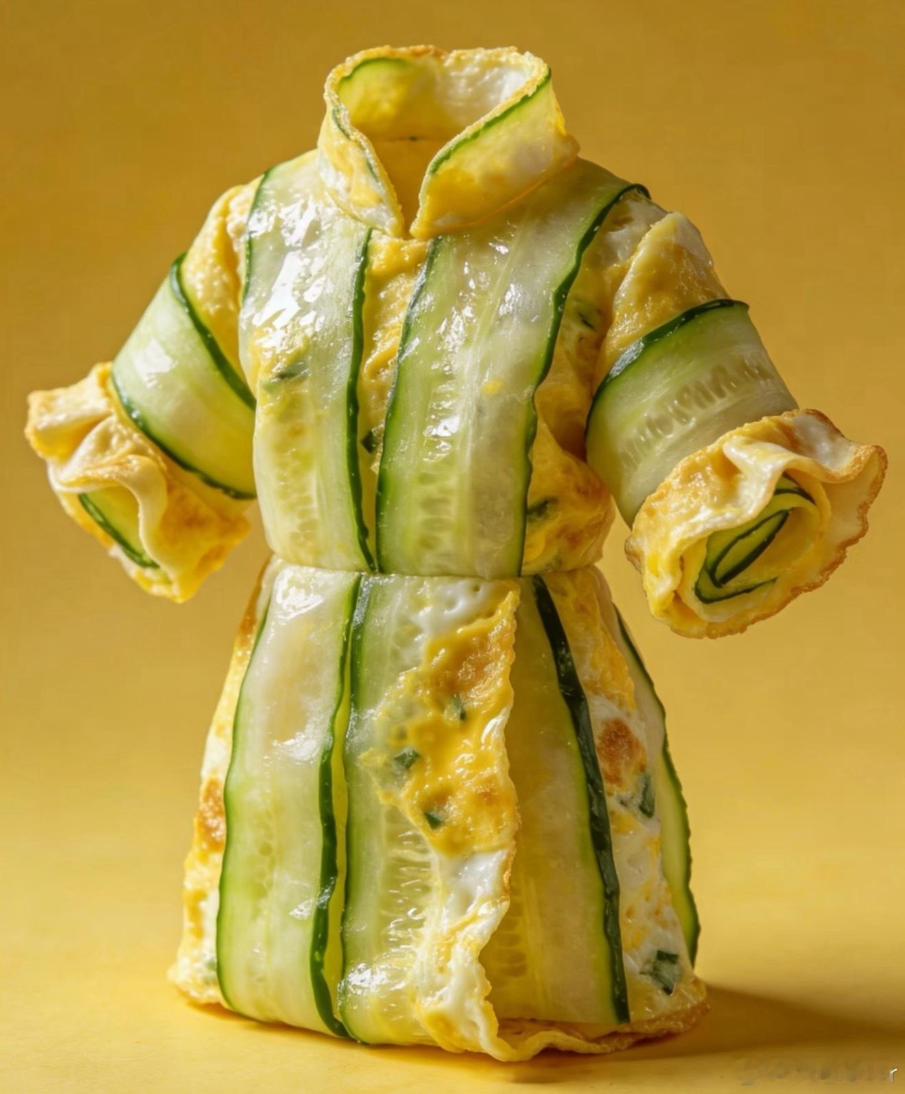 在网上看见有能把黄瓜和鸡蛋做成衣服和裤子的只能说民间高手真的多～这手也太巧了～