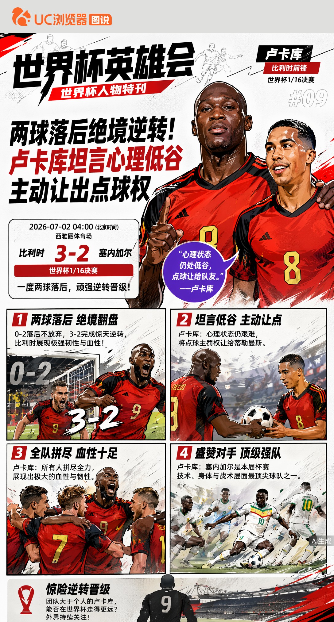 两球落后绝境逆转！卢卡库坦言心理低谷，主动让出点球权
