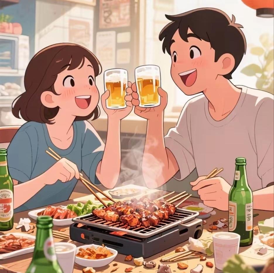 笑话（829）小张带着女朋友去吃烧烤，两人边喝啤酒边聊天，两人聊到婚姻时，小