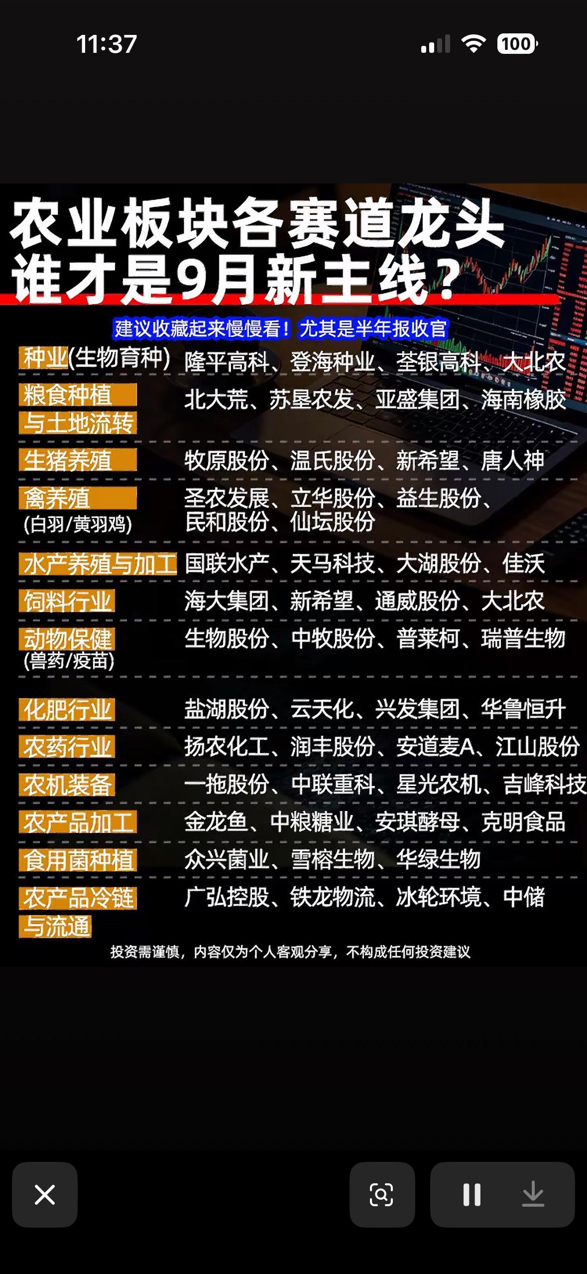 农业板块龙头股。农业板块龙头股不少，各有特色。种业方面，隆平高科是国内种业龙