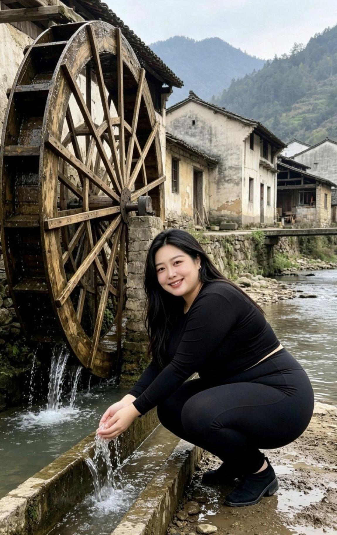 已有多年没回来。老式水车它还在。还是当年那个样，…………………………请你