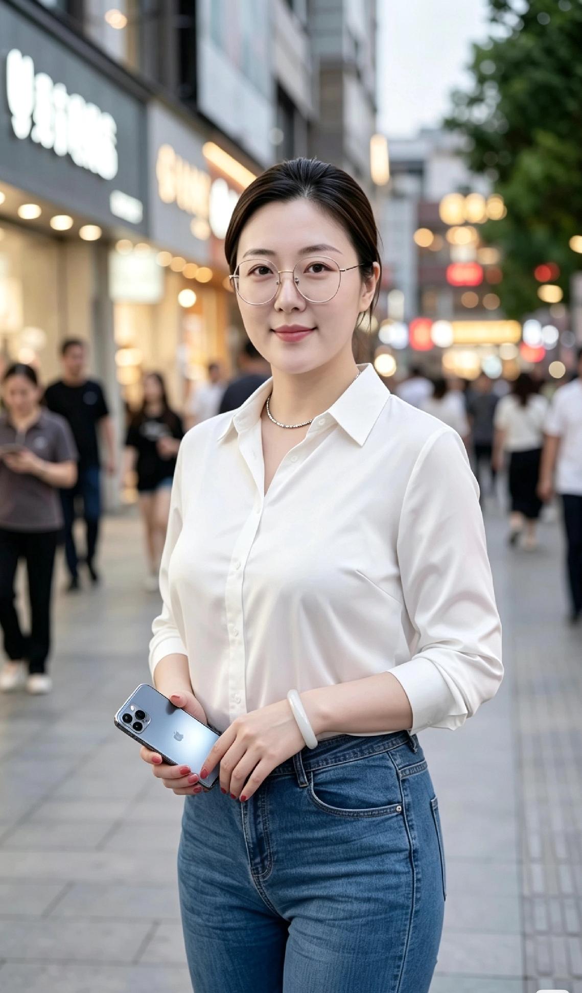街拍气质街头偶遇气质姐姐，一身穿搭简约耐看，自带成熟韵味。挺括顺滑的白色长