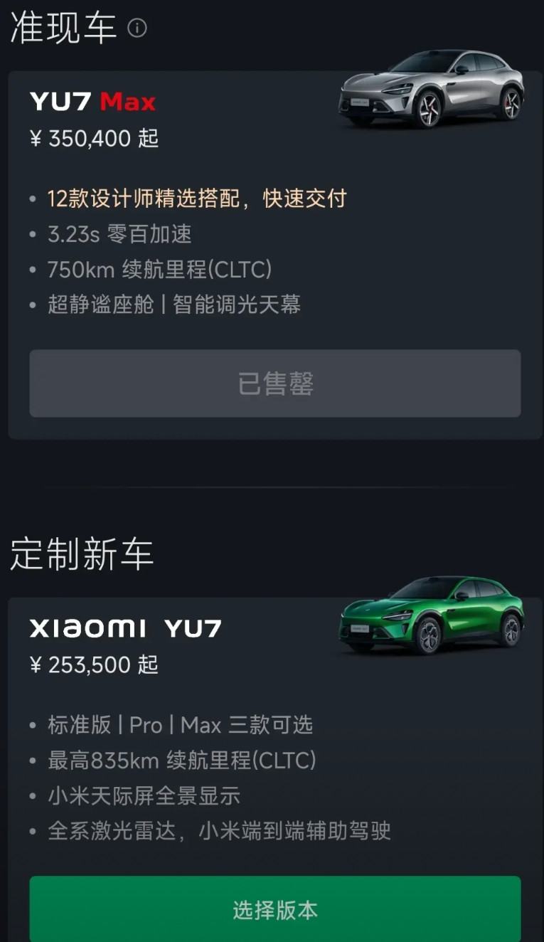 小米yu7max版本已经没了，但标准版和pro版还能下单。其实，对我们百分之