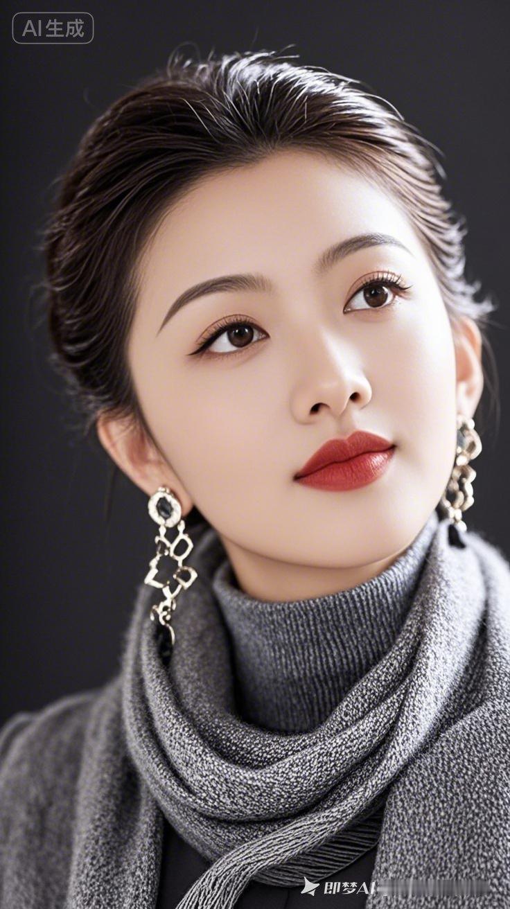 优雅气质，红唇轻启，时尚耳环，尽显女性魅力。