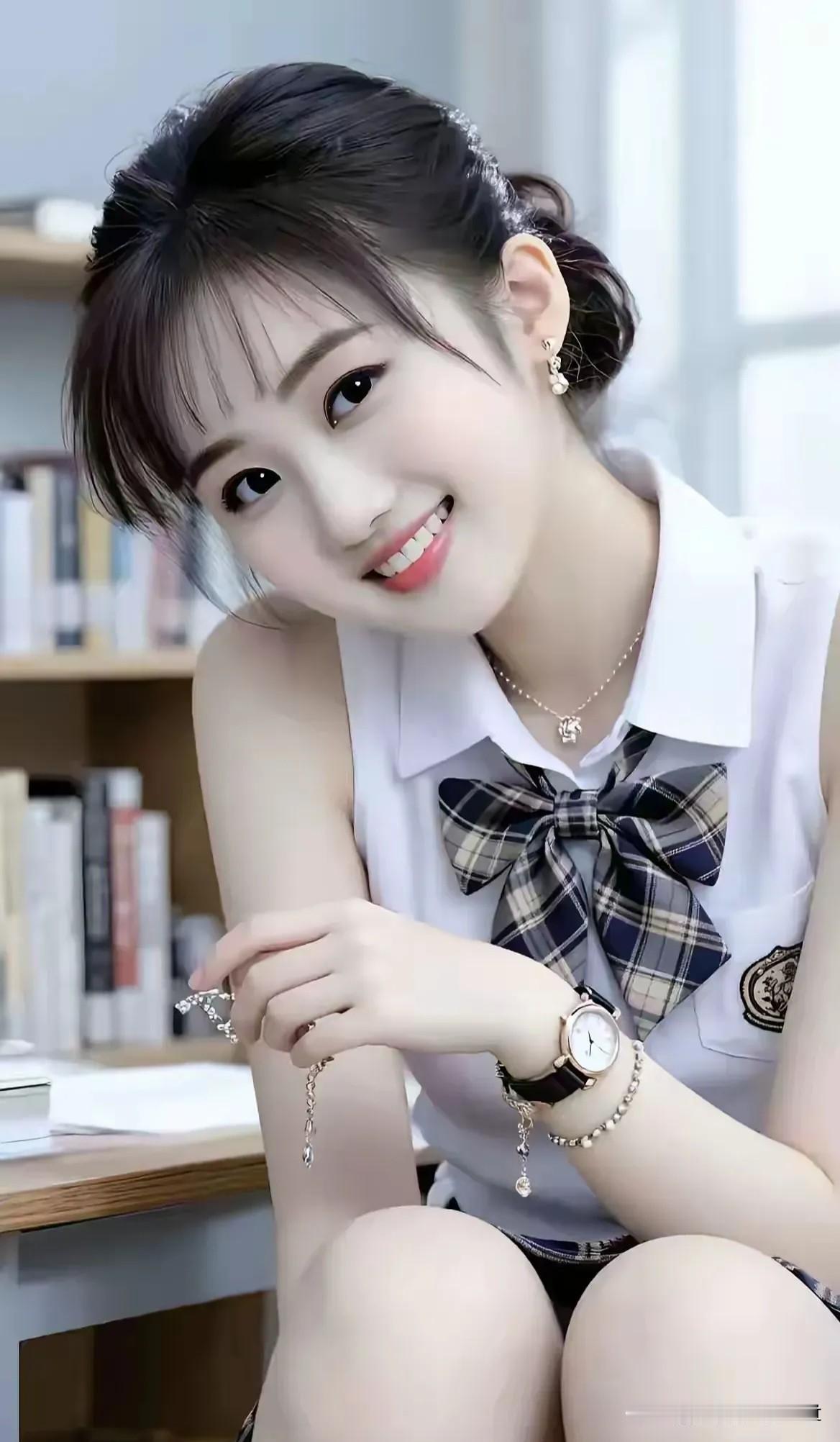 西江月·书斋少女云发轻盘鬓软，格纹蝶领清衫。窗前书卷伴娇颜，一笑春风漫卷