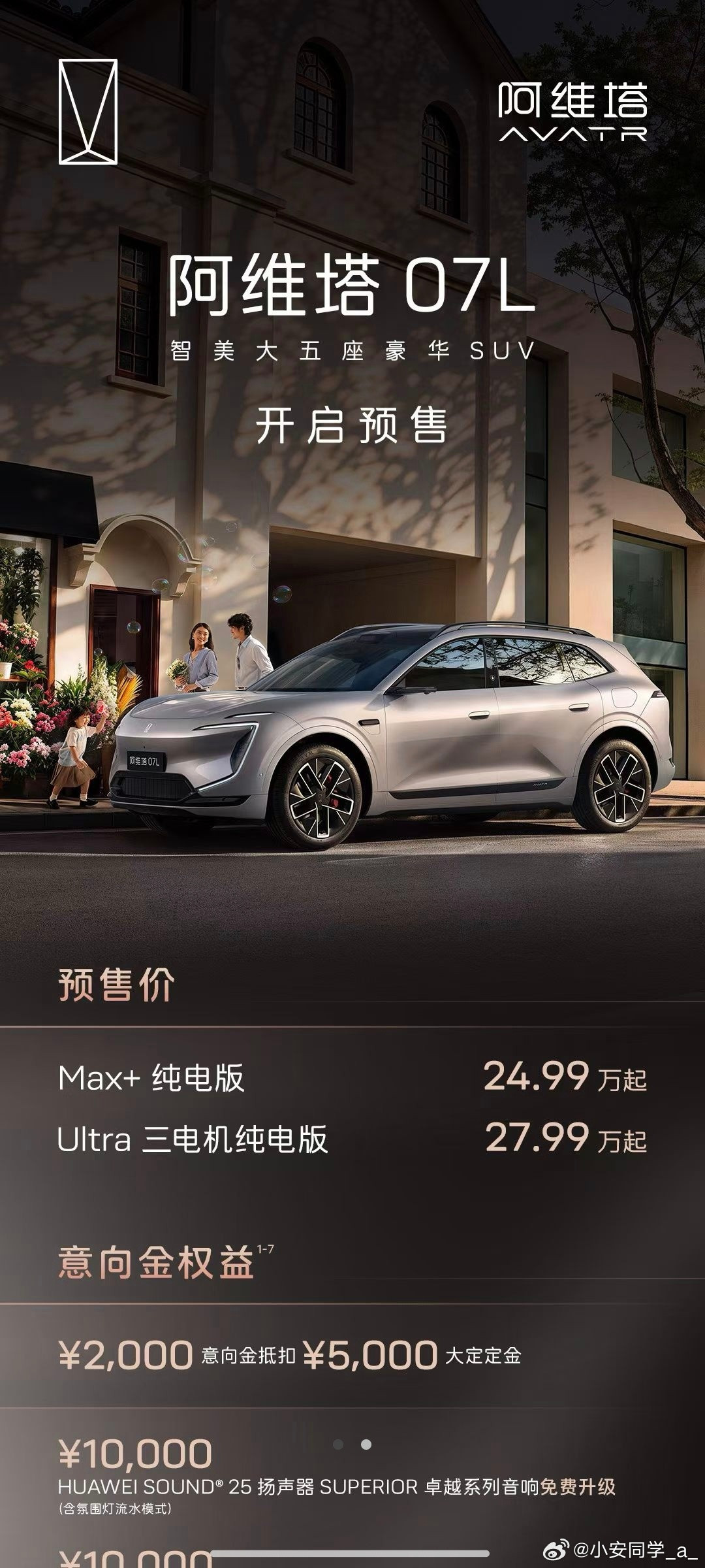 这个价格跟配置绑定有点意思，就两个配置，预售价Max+纯电24.99万，Ultr