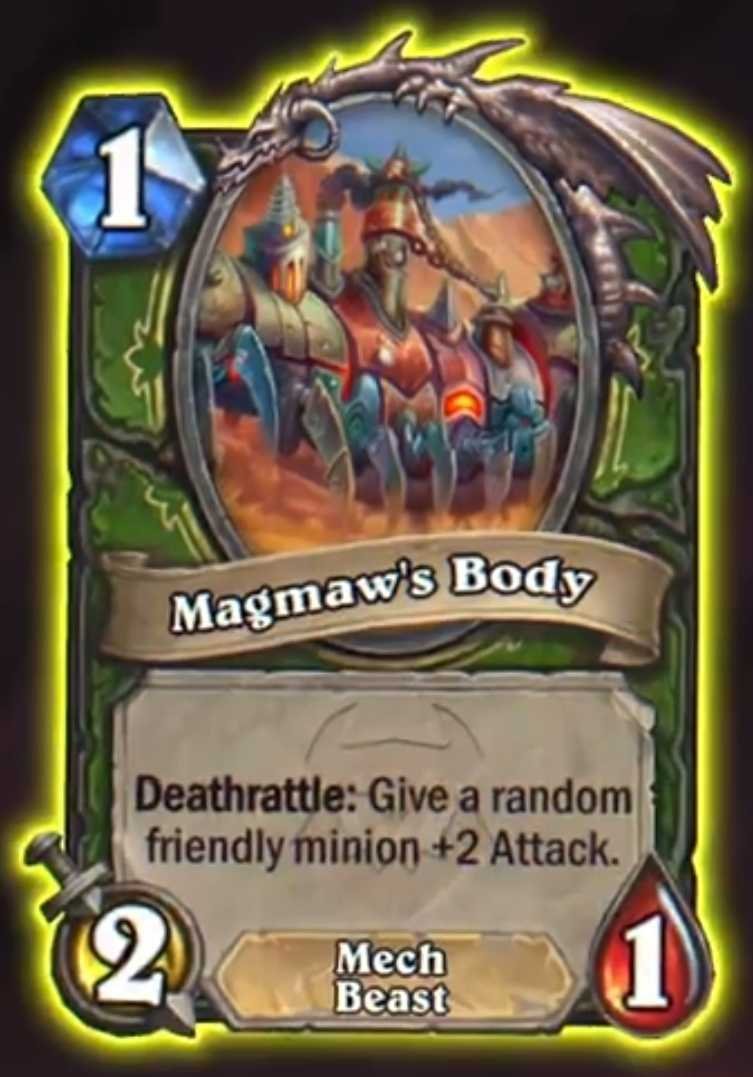 炉石传说猎人传说随从，7费2/12，机械+野兽巨型+99。当场上有空位时，召唤