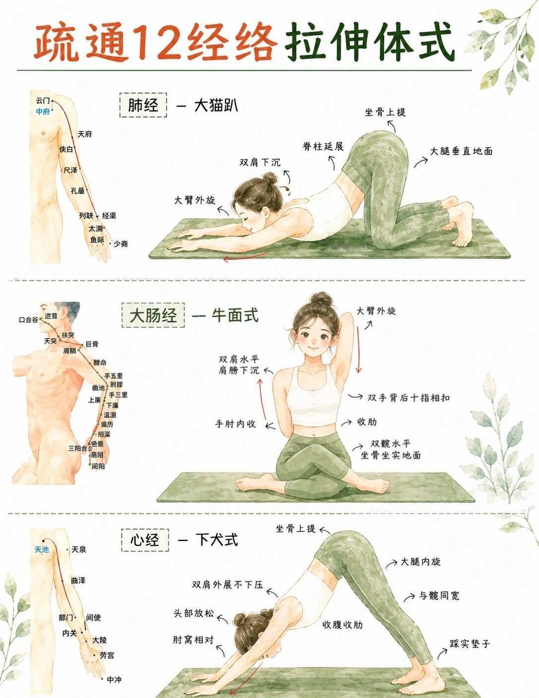 每天5分钟｜12经络拉伸体式，收藏慢慢练每天坐着、低头、忙工作，身体其实比我