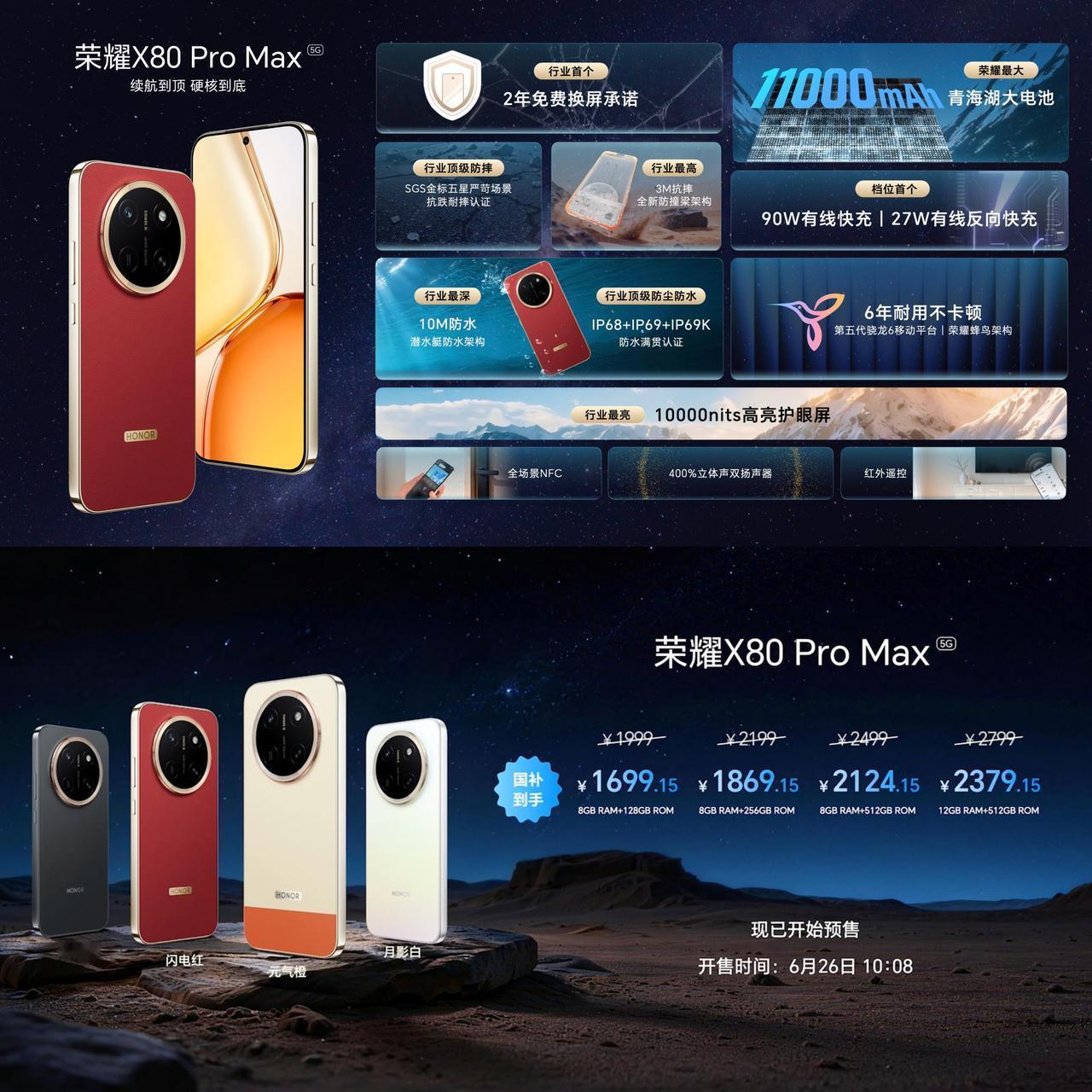 价格来了！荣耀X80ProMax起售价1999元，国补后1699元配置方