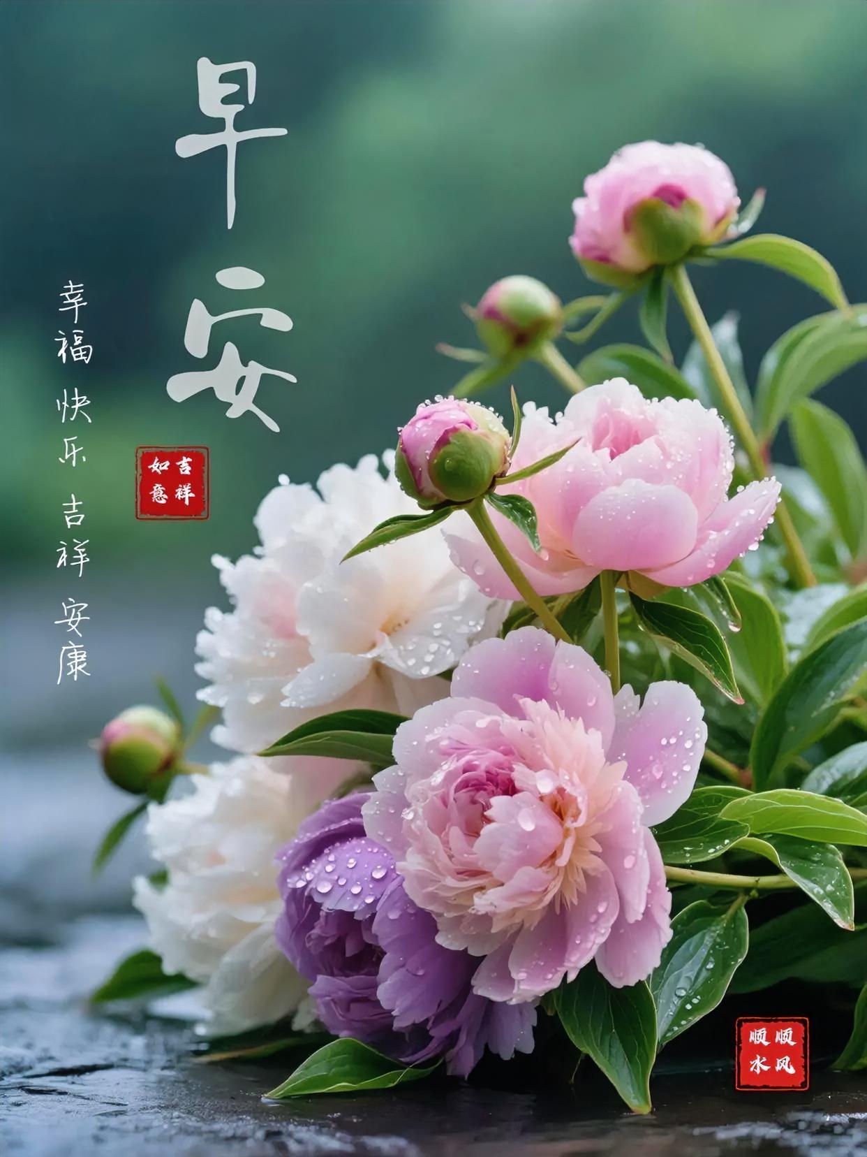 早安！雨后牡丹娇艳欲滴，幸福快乐吉祥安康，今日好心情满分！