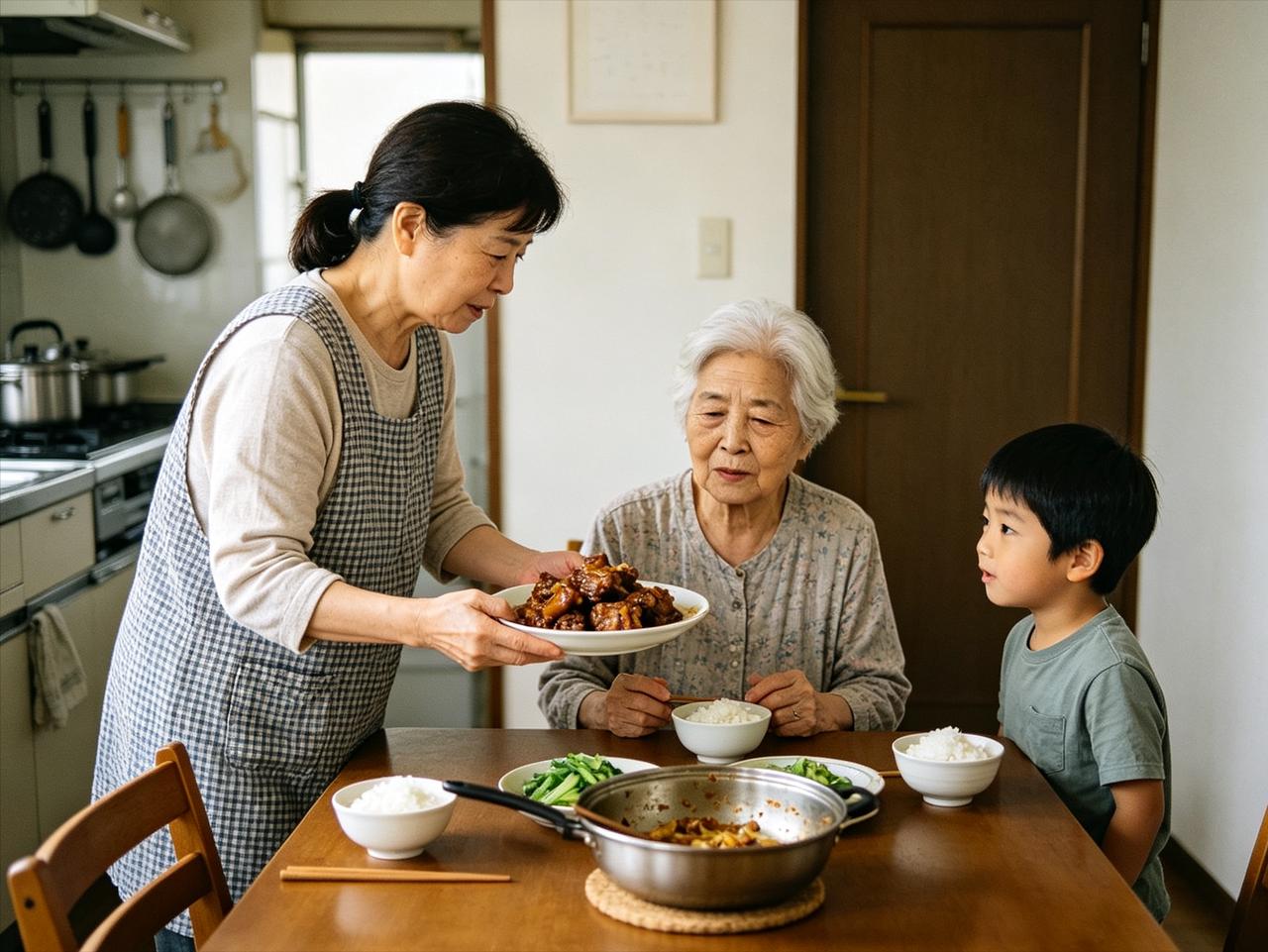 婆婆让我每天把饭菜先端给她，我和孩子最后吃，直到我儿子说一句：“奶奶，我也饿”