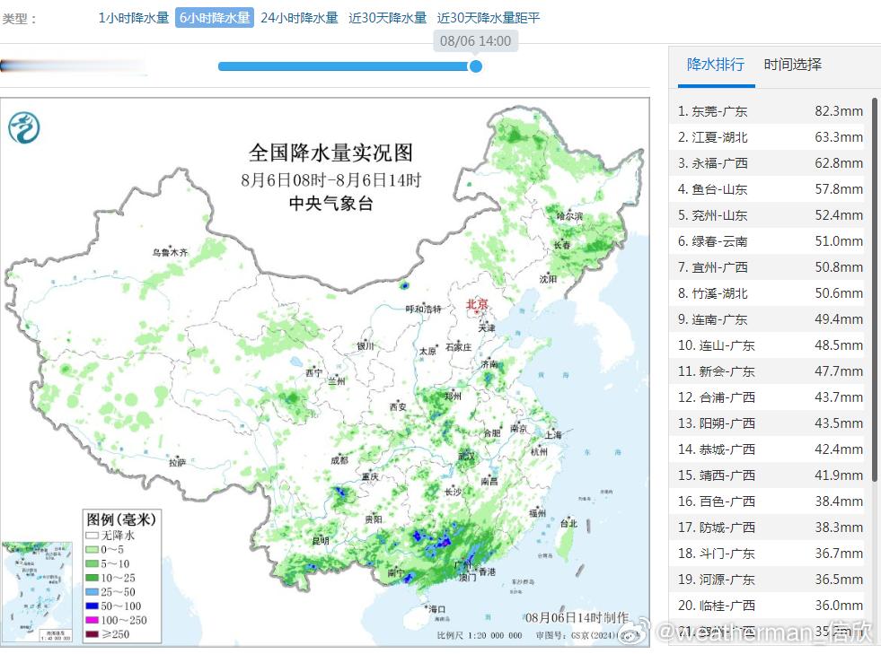 【强降雨和强对流】今天08-14时相对成片的强降雨还是出现在华南，因为季风气流聚