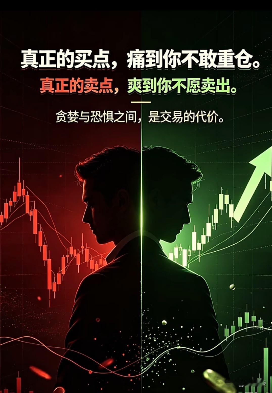 大A的真正的买点，是痛到你不敢重仓。真正的卖点，是爽到你不愿卖出。贪婪与恐惧