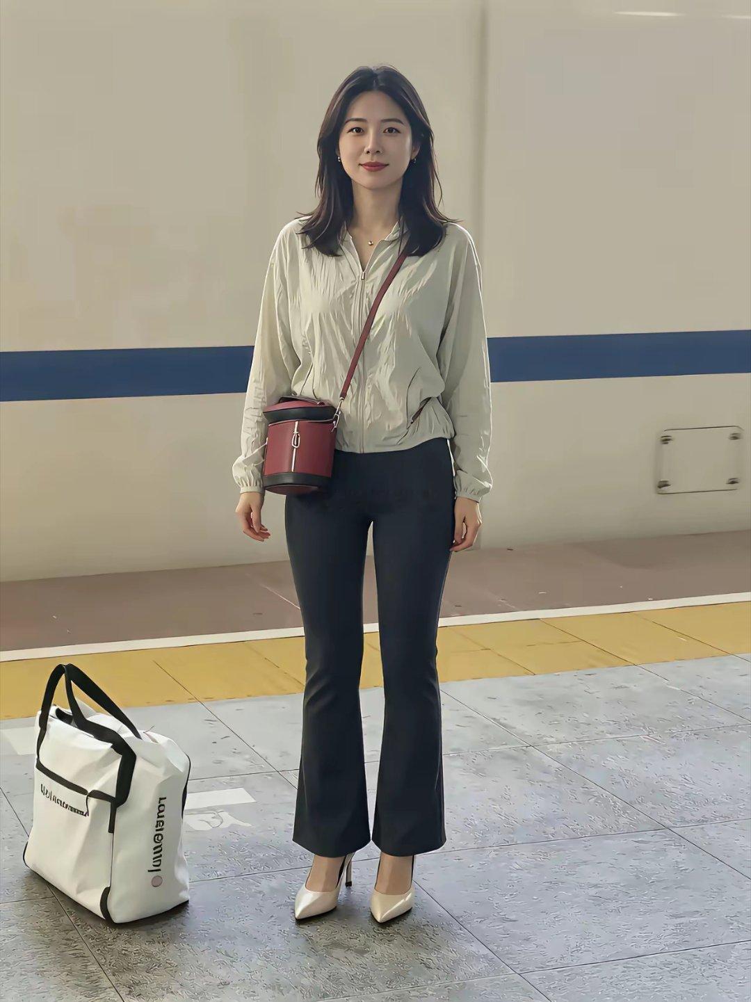 高铁站遇到这样一位美女的穿搭，有点回头率高哦​​​