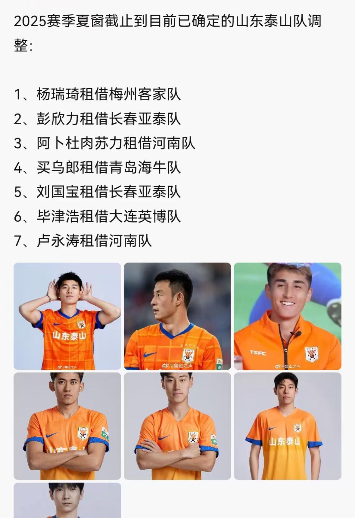 泰山队动作太大了，走了7个，来了1个，可能还要走一个卡扎尔彭欣力和毕津浩转租是