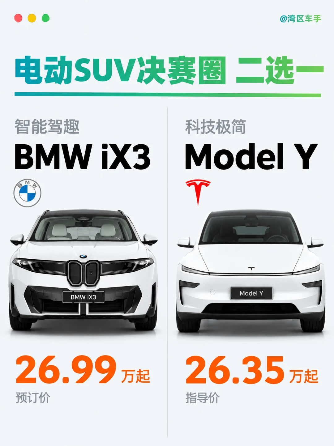 26万级纯电SUV决赛圈｜iX3vsModelY二选一