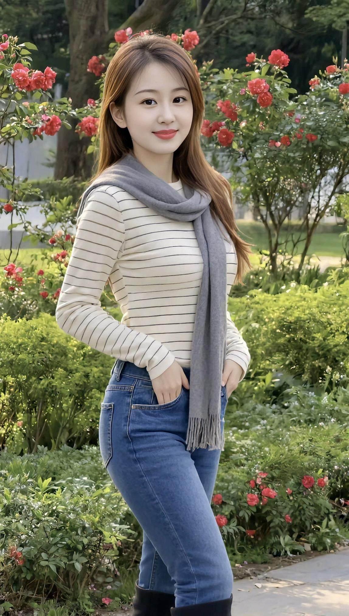 条纹生活照清纯甜美女孩