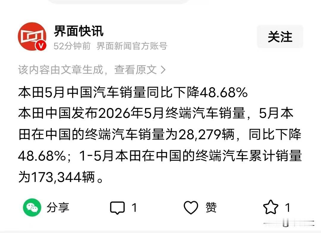 本田今年恐怕至少要关200家店这种下跌幅度太可怕了现在这种销量规模已经无法