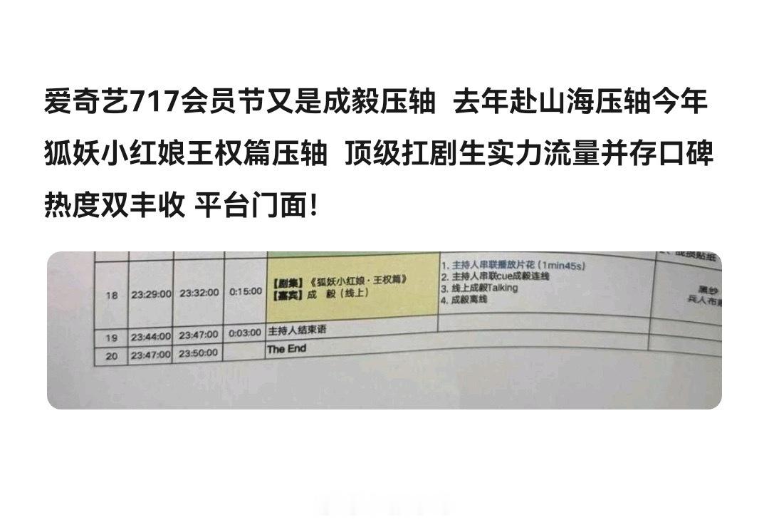 爱奇艺717大会成毅狐妖小红娘王权篇压轴了！成毅真的太棒了呀！爱奇艺7