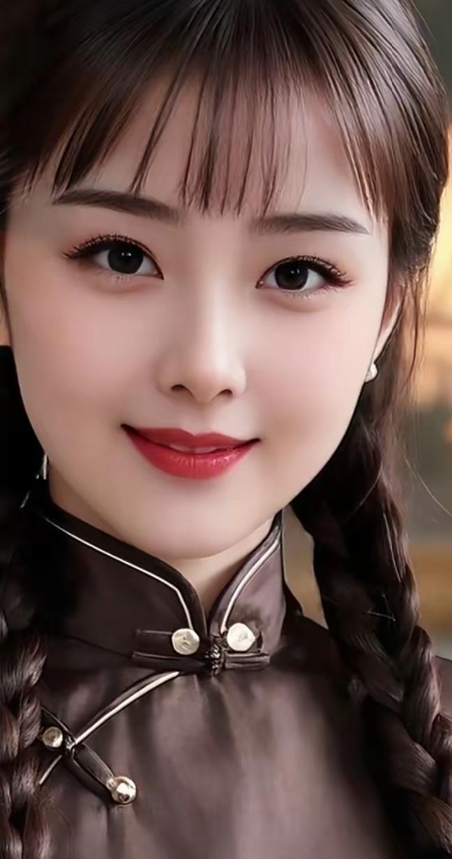 这个小姐姐扎着双麻花辫好可爱！