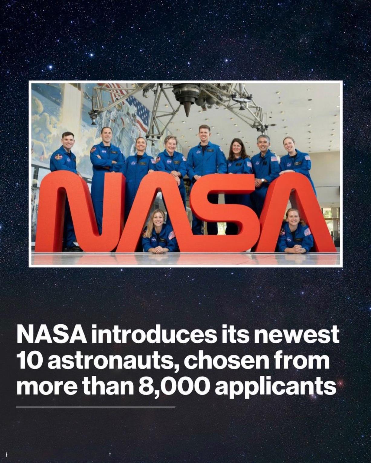 当地时间周一，美国国家航空航天局(NASA)公布了其最新一批宇航员名单，其中
