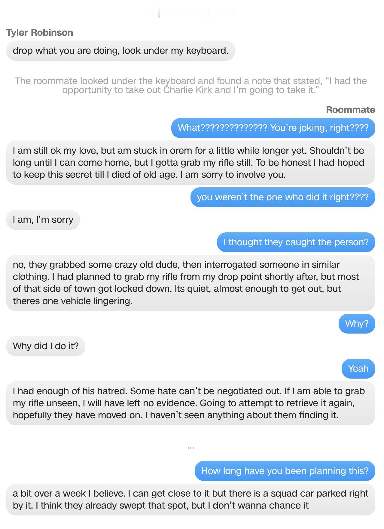 杀害查理柯克的凶手的短信曝光了。然后美国右派因为他的女友是变性人弹冠相庆，好像松