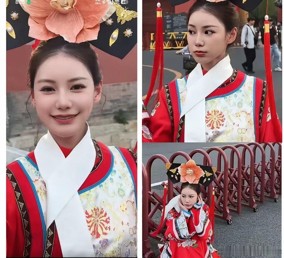 果然深藏不露啊！马筱梅去故宫拍清宫格格写真，好家伙，真的惊艳到我了！一身红绣花旗