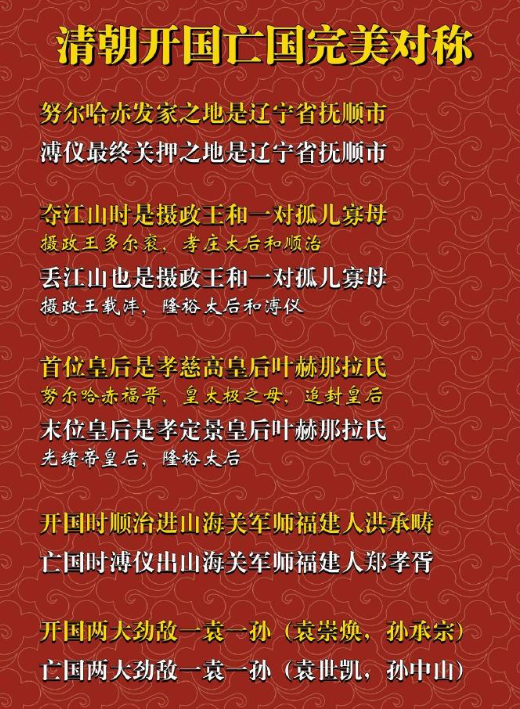 清朝开国亡国完美对称。​​​