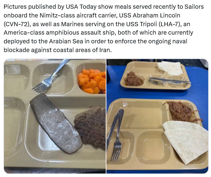就算美国大兵哗变也是情有可原，航母舰员晒出伙食，真是太寒酸了！在社交媒体上，美国
