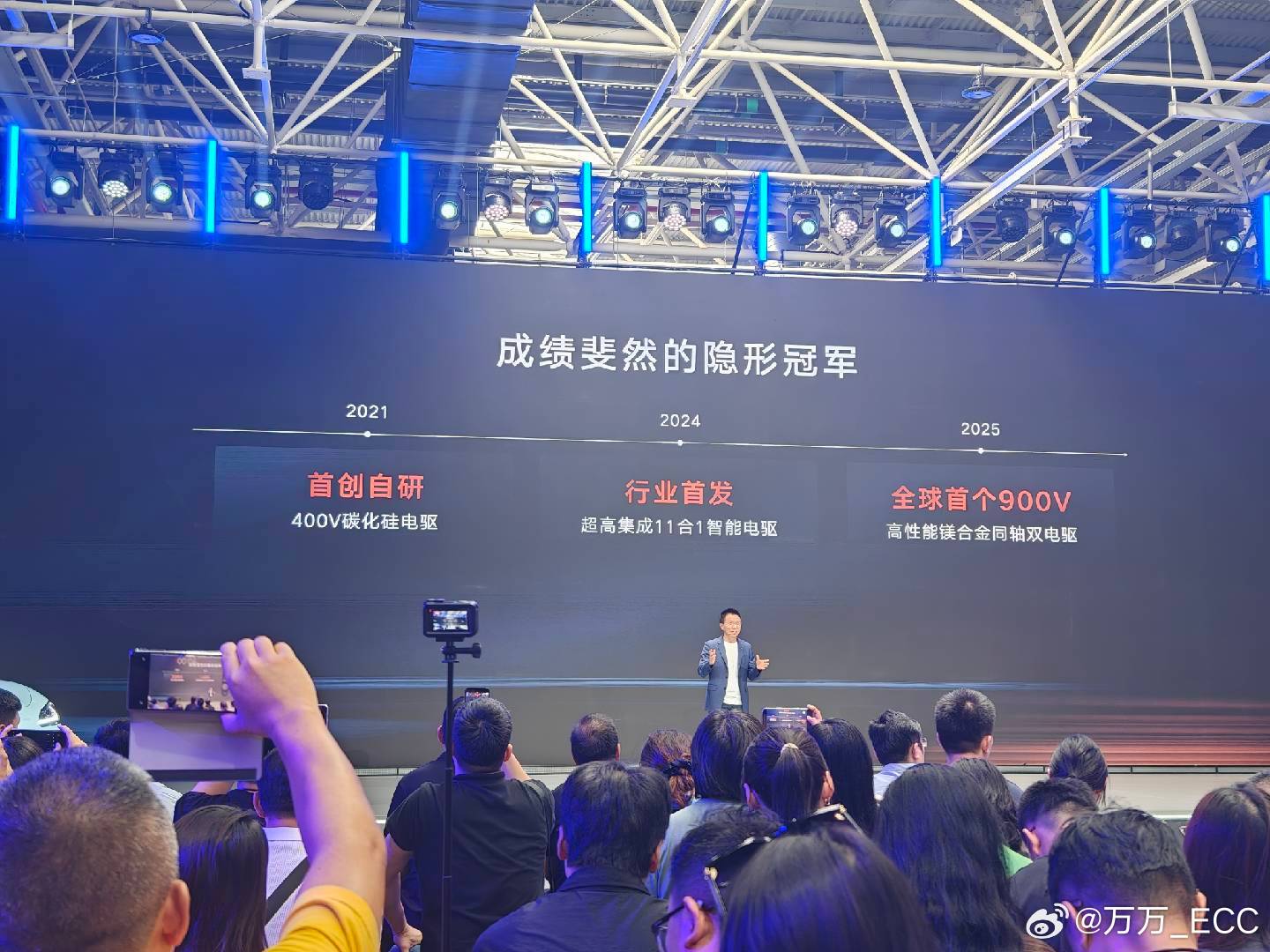 吉利的电驱路线。从极氪001的400VSiC量产电驱起步，2024年在银河E5