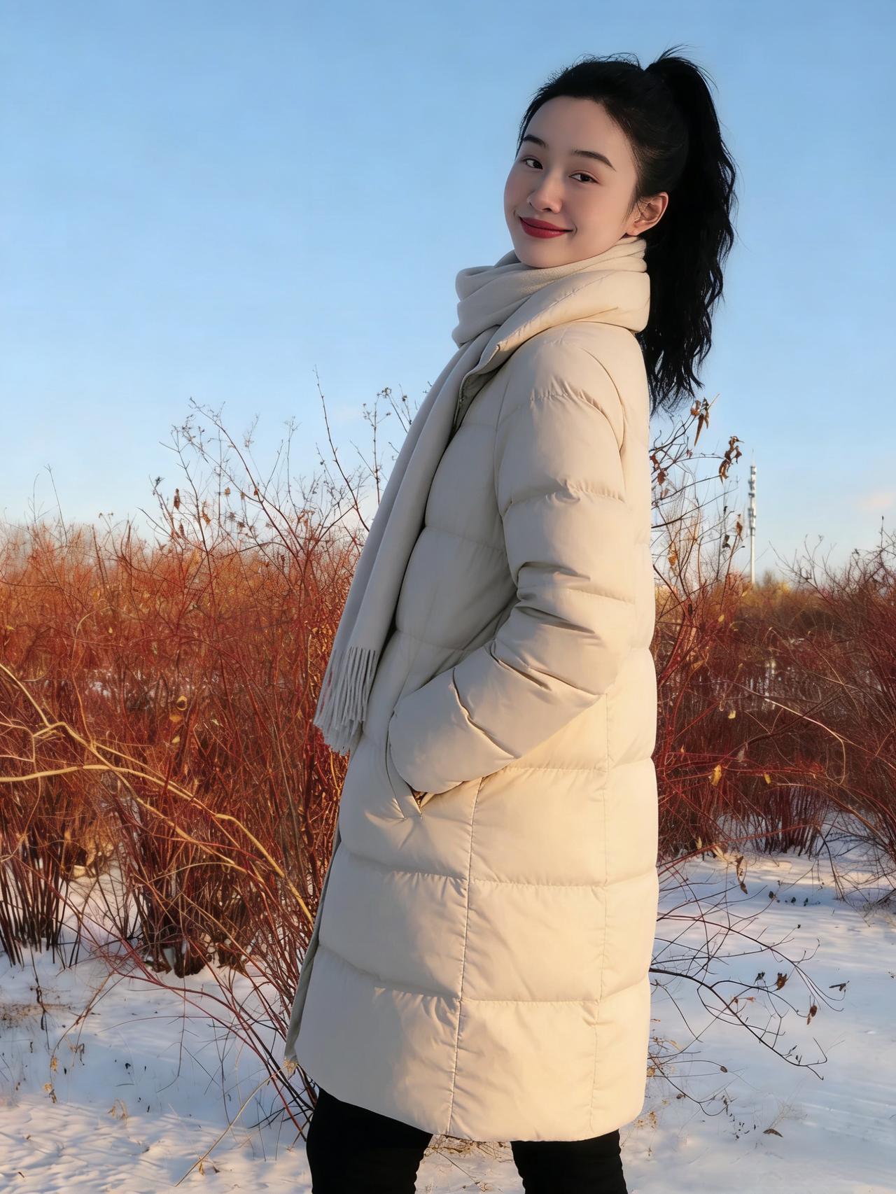 雪覆了荒草的残骸红枝在风里，摇着斜阳的烛羽绒服裹着温软的温度围巾绕着，圈住