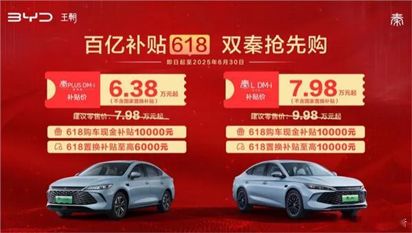 比亚迪双秦推出618购车补贴5月23日，比亚迪在618期间推出了一项颇具吸引力的