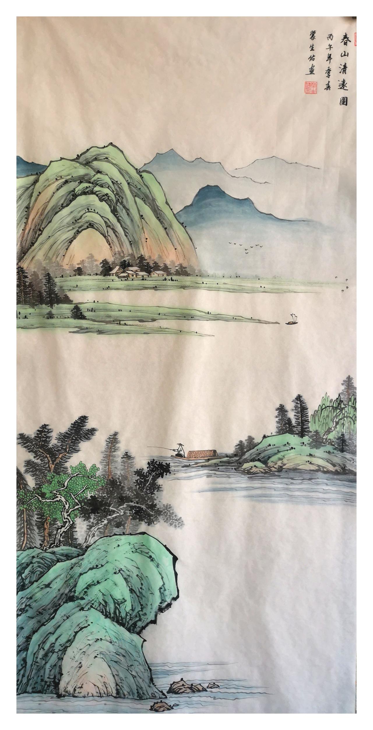 中国山水画原创作品欣赏：传统山水画。宁静的山水画山水画手绘真迹