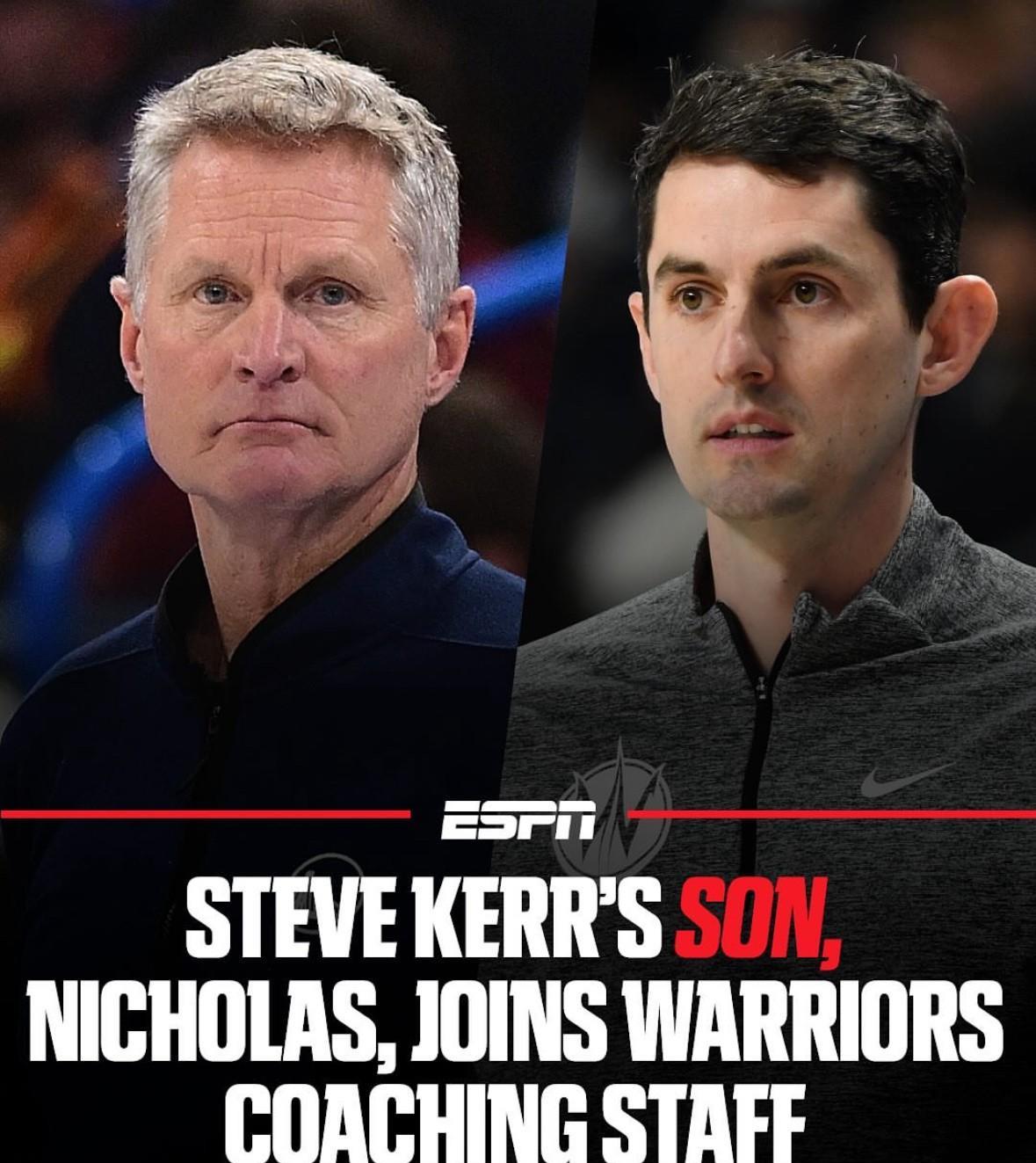 靠实力来子承父业，科尔的儿子尼克-科尔加入勇士教练组！据美媒ESPN今天报道称