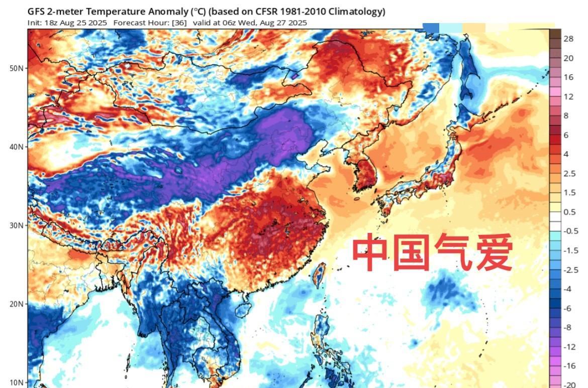 【冷空气预备】gfs模式把周末冷槽堆积调的发紫对北方过境降温会蛮大。雨带西北东