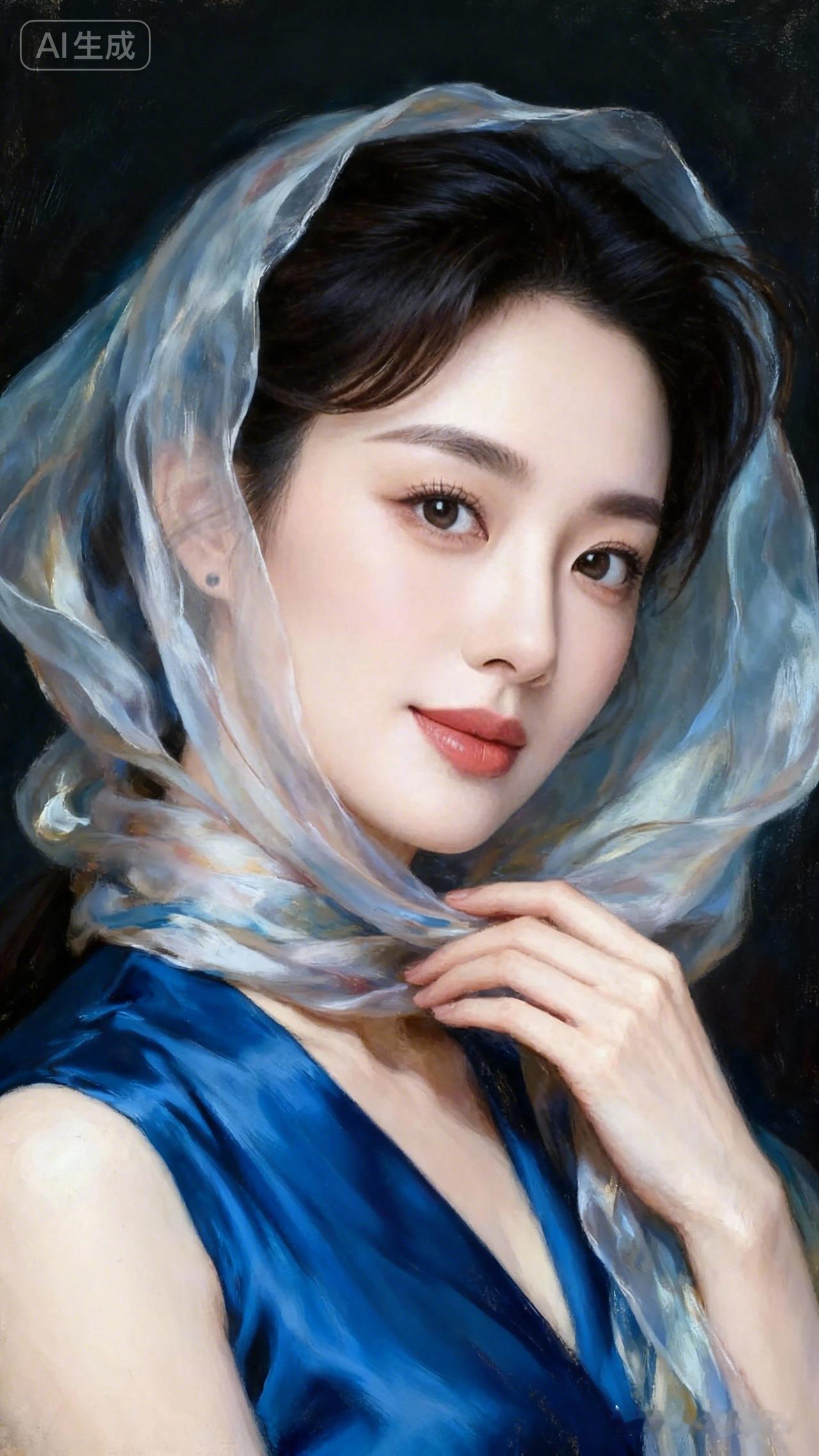 优雅蓝裙，梦幻纱巾，温柔女神，尽显魅力！🌸💃🌹