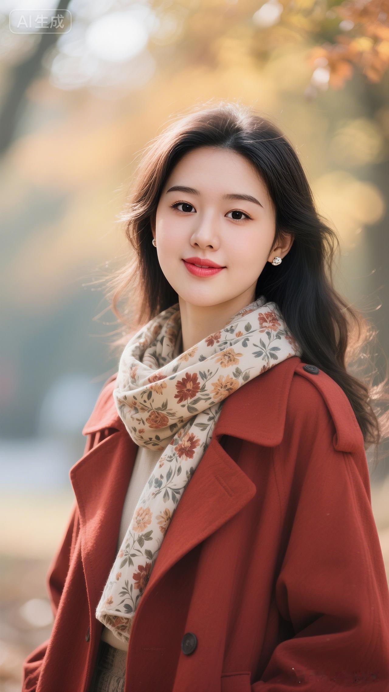 暖阳下，温柔少女与花色围巾的浪漫邂逅🍂🌸