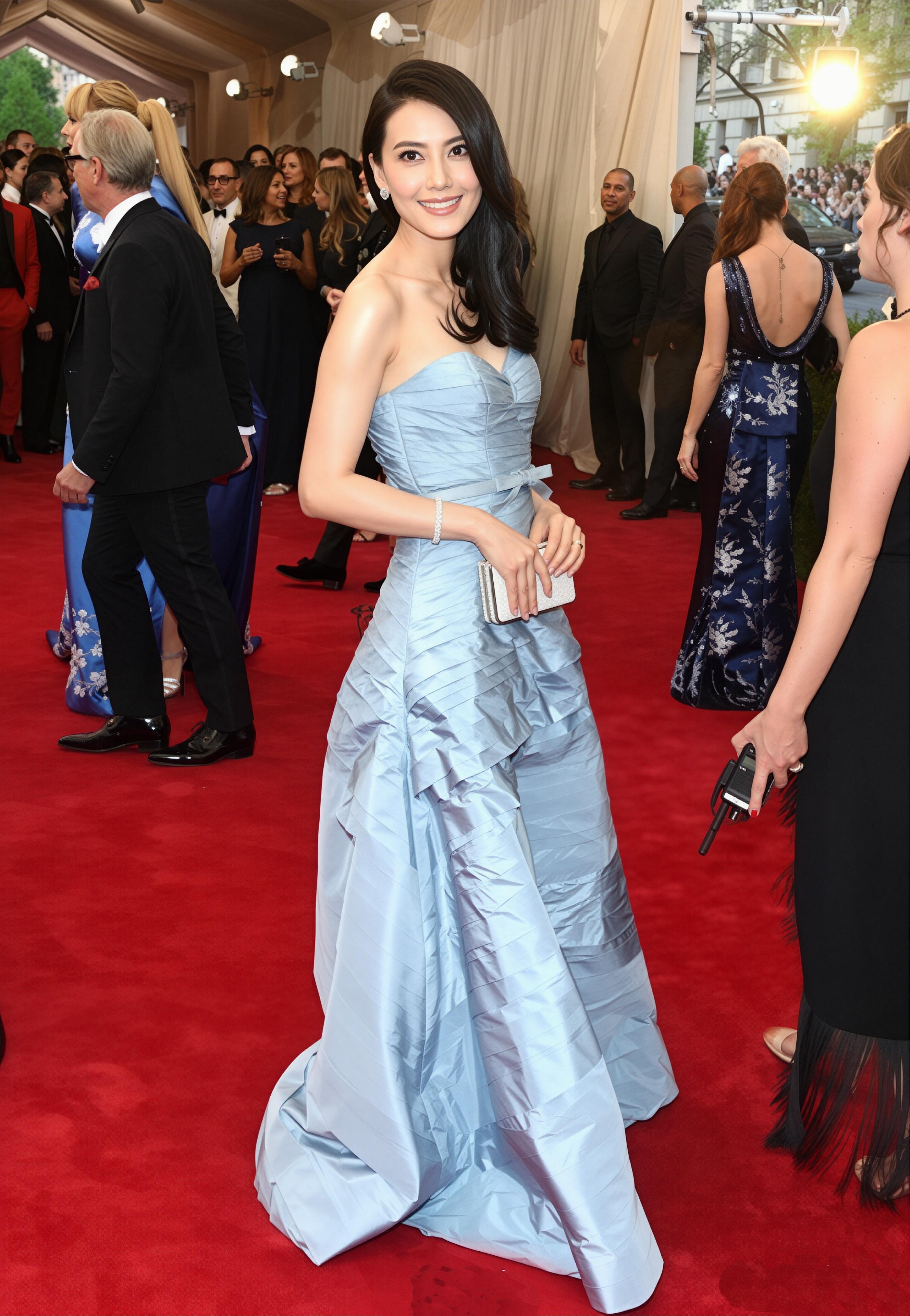 高圆圆是懂周五的高圆圆这套冰蓝抹胸长裙造型，直接把“周五松弛感天花板”焊死了