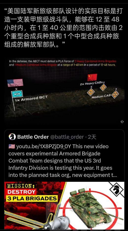 美军建设目标：用一个旅12小时干掉我们3个旅