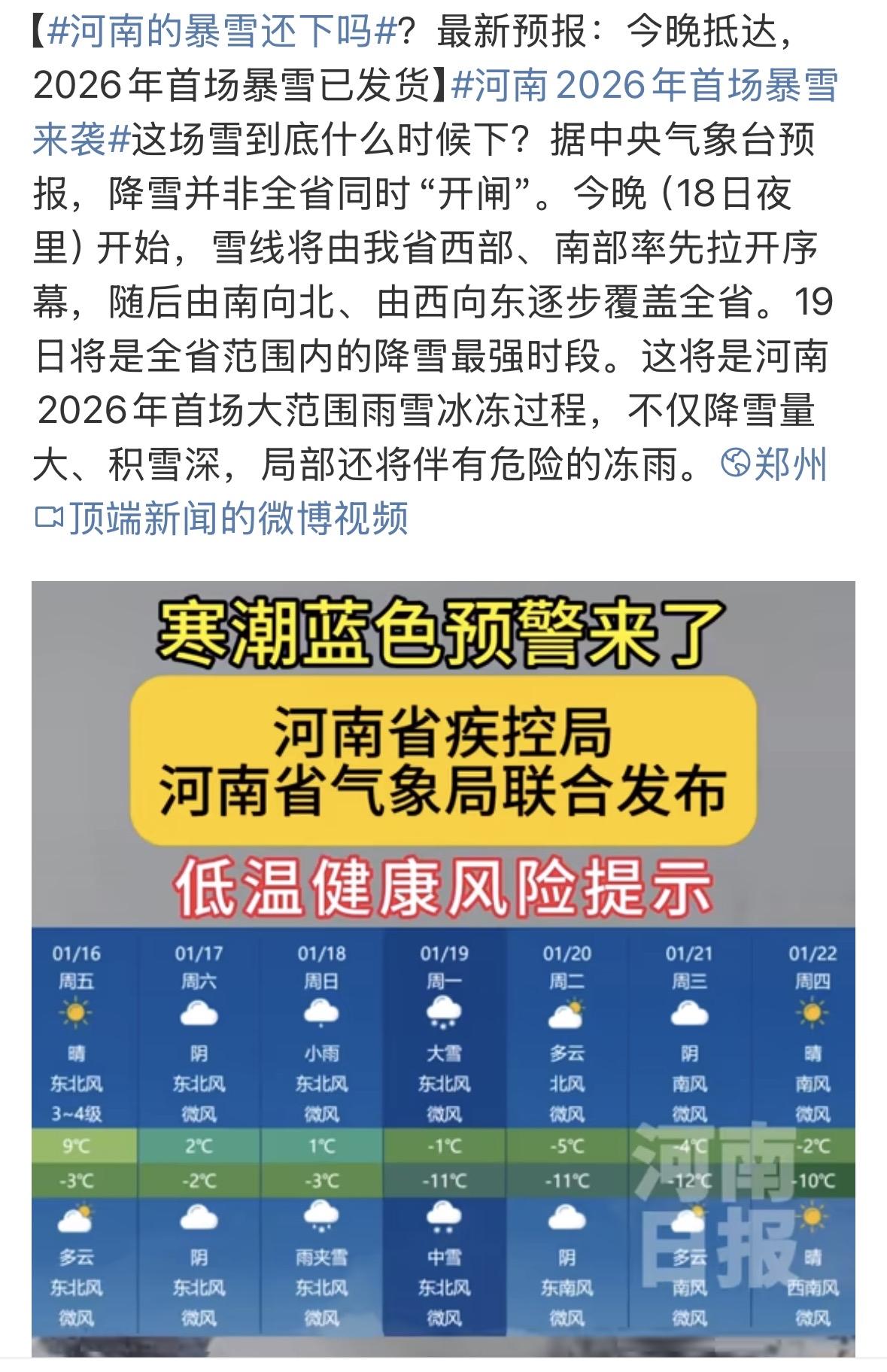 别急，河南大雪今晚抵达。2026年河南首场大雪来袭，今天晚上大雪会在河南西南