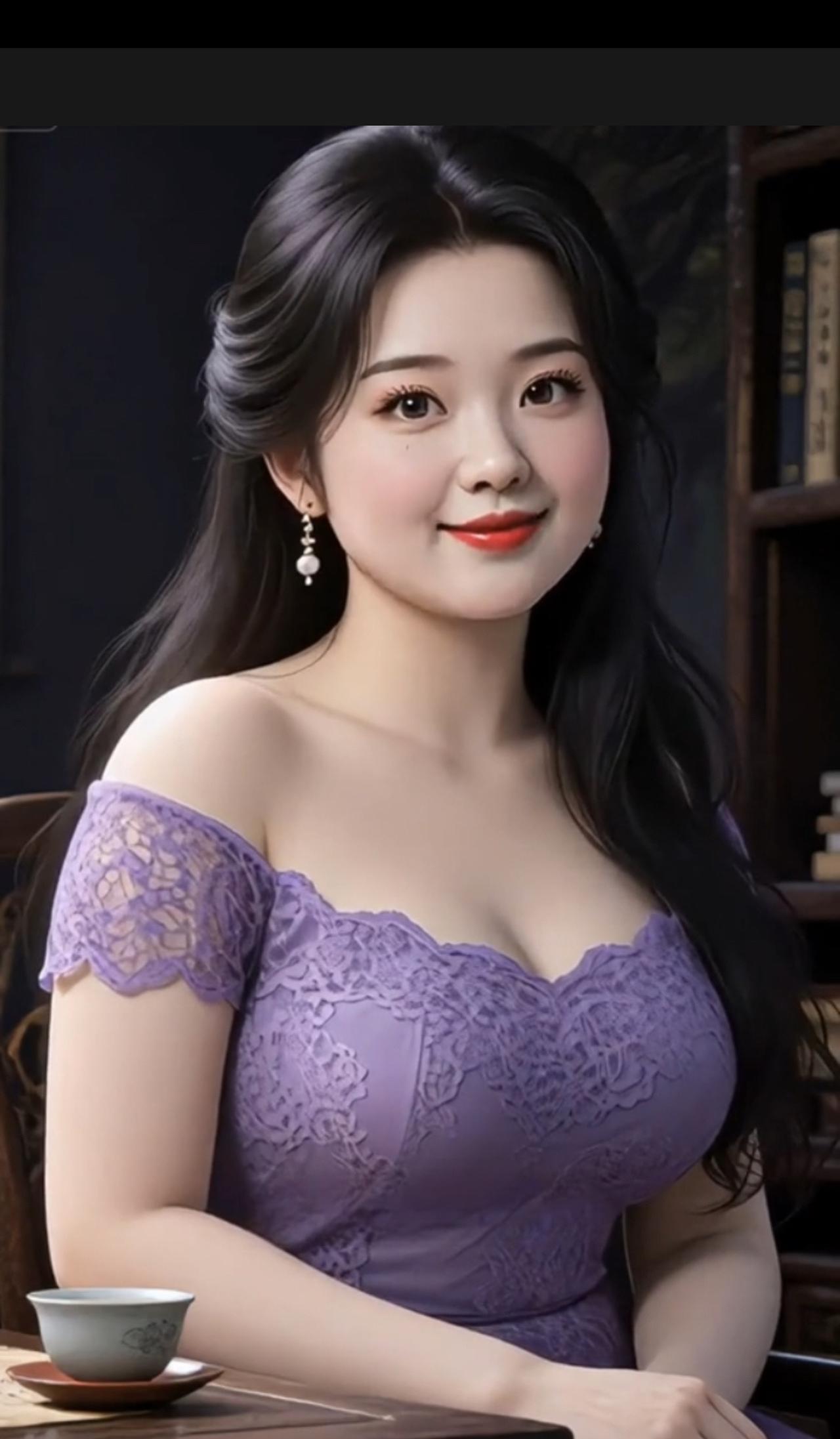 七律·仙葩靓影罗衣浅紫韵悠悠，云鬓轻垂映画楼。玉耳垂珠添雅态，朱唇绽笑惹明眸