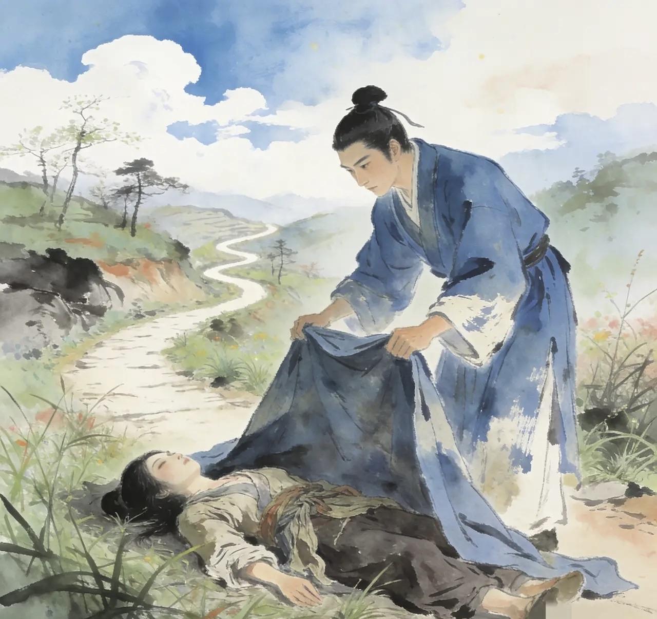 1411年，马铎在进京赶考的路上，看到有一个女子的尸体在路边暴晒，他于心不忍，脱