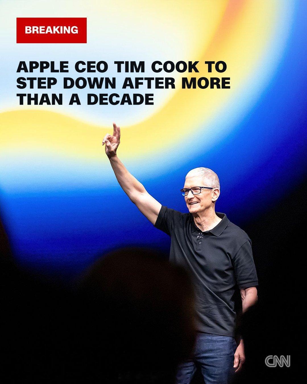 苹果首席执行官TimCook周一宣布，他将在执掌公司近15年后卸任。现年65岁