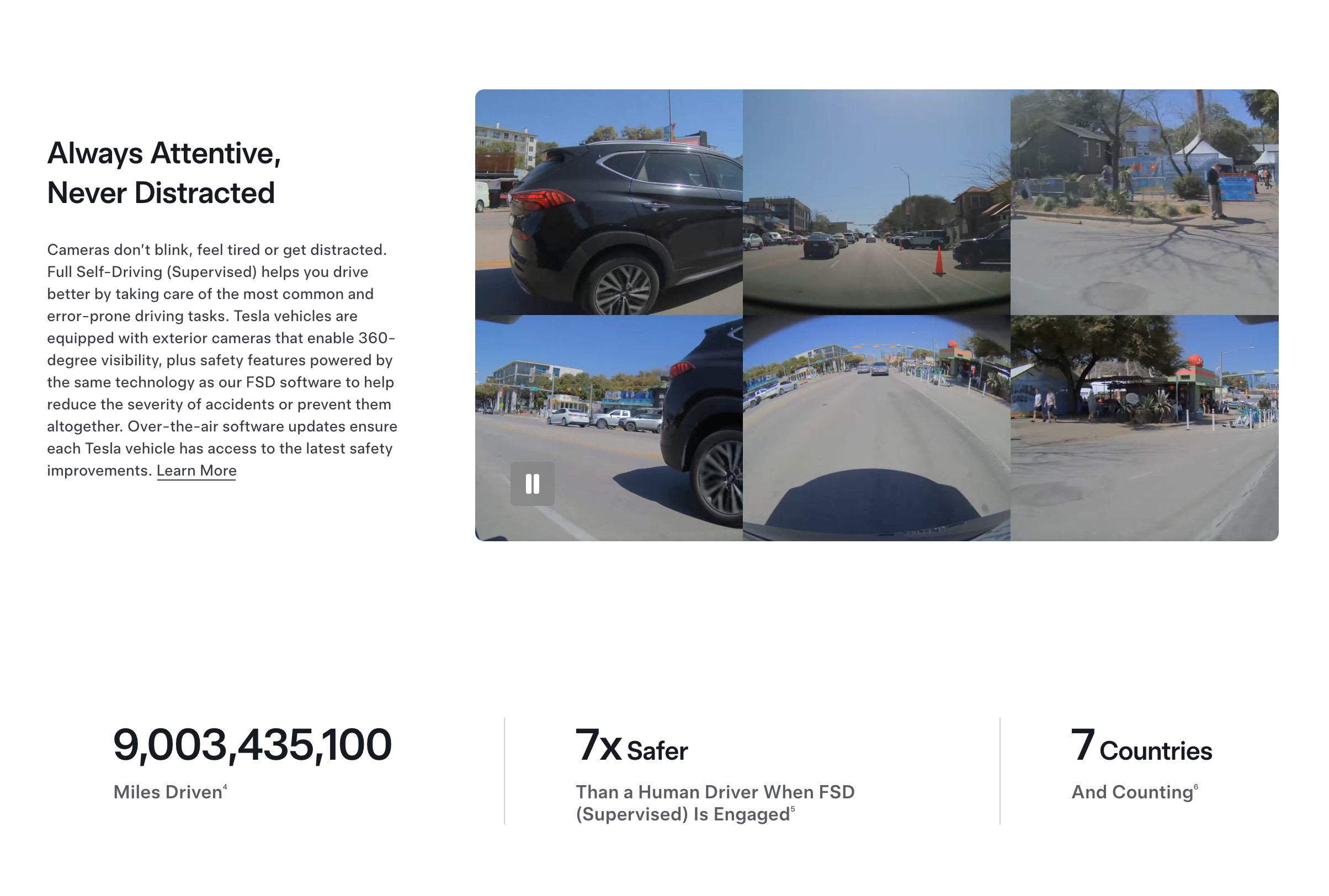 据特斯拉官网，目前FSD运行里程已突破90亿英里。今年1月Elon