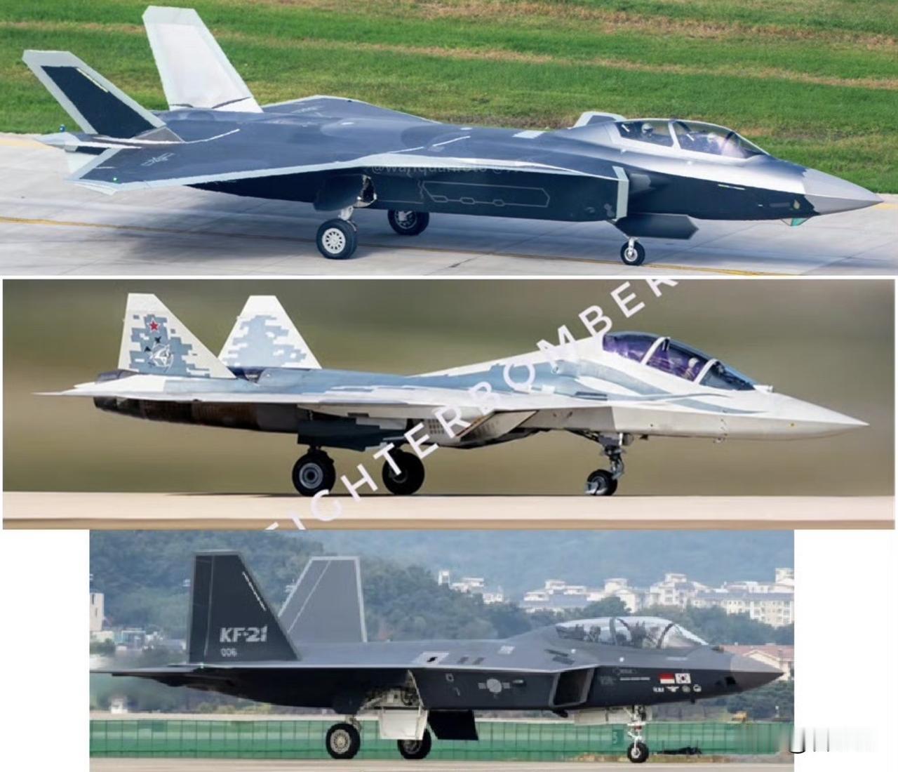双座歼20S、苏57D、KF21对比图，新的潮流？